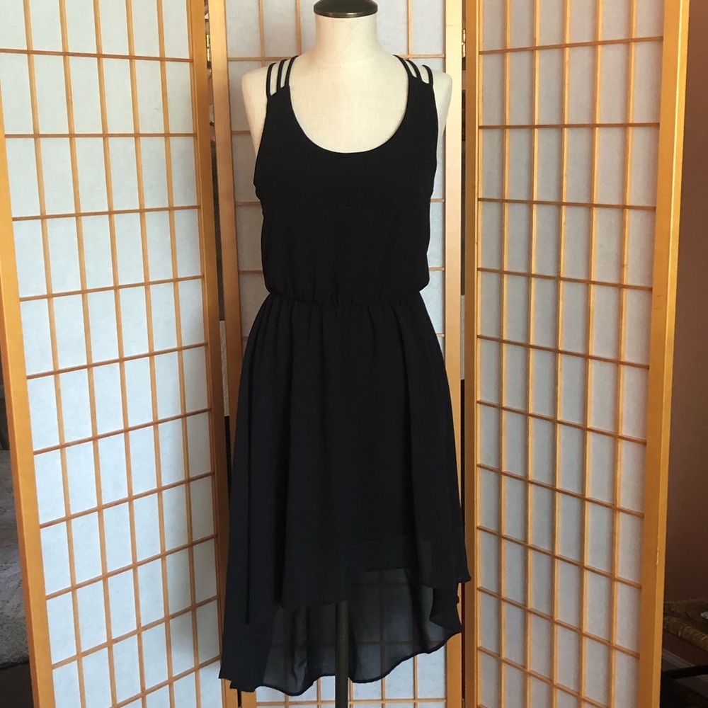 L U S H  strappy black high-low dress, sz SMALL